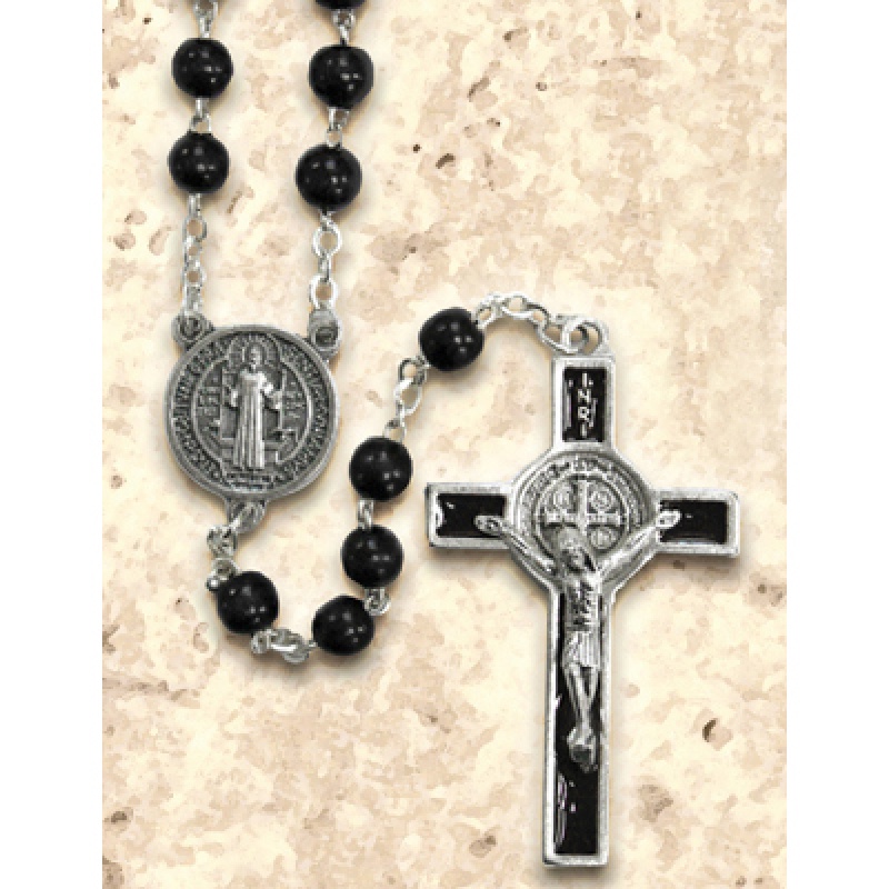 Gift Boxed Samuel Rosary with 8mm Hematite Beads Samuel Center Silver Finish St and 1 3/4 x 1 inch Crucifix St