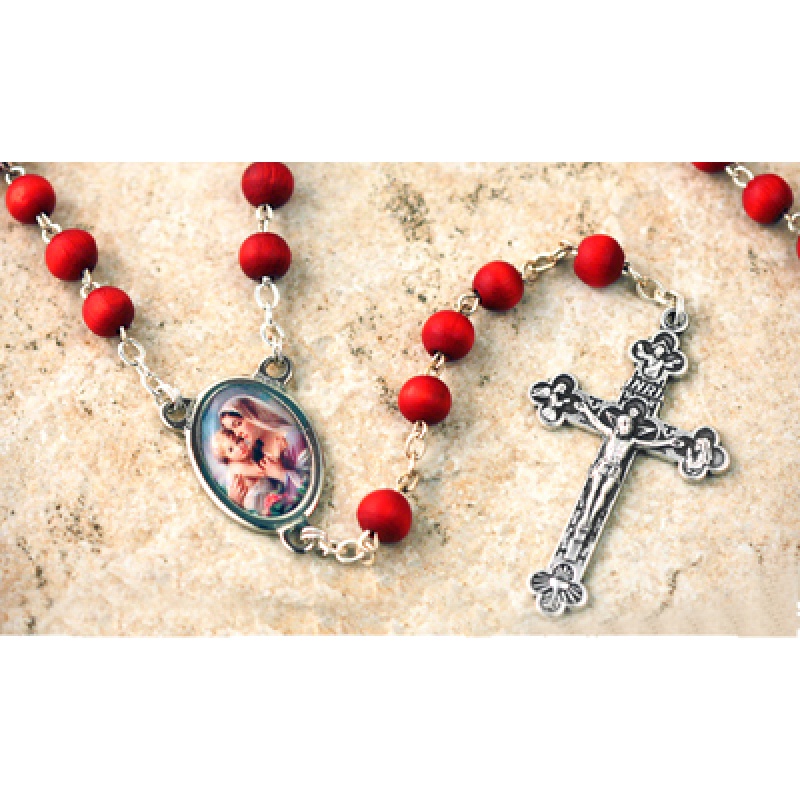 Gift Boxed Corazon Inmaculado de Maria Center Silver Finish Corazon Inmaculado de Maria Rosary with 6mm Saphire Color Fire Polished Beads and 1 3/8 x 3/4 inch Crucifix 